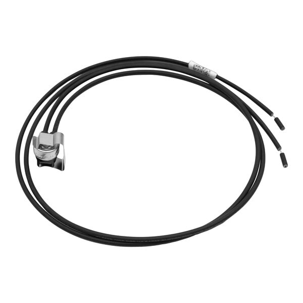 A black cable with a silver connector for a Heatcraft Freeze Thermostat.