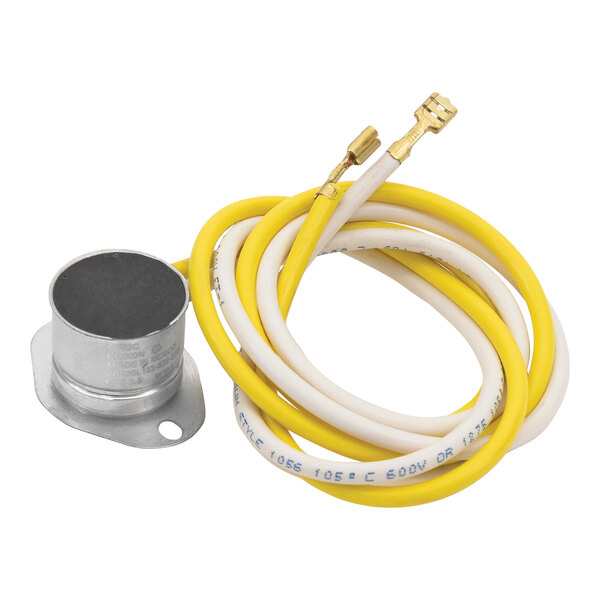 A Heatcraft 4752C fan delay switch with a yellow and white cable and yellow connector.
