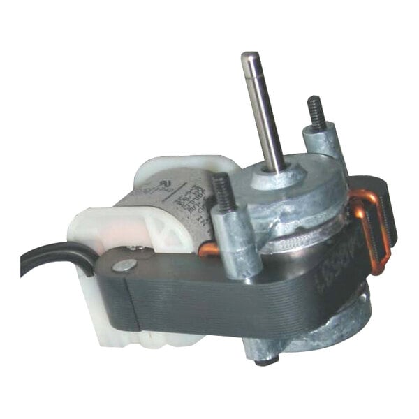 A Heatcraft 25300701 commercial refrigeration fan motor with a black cable.