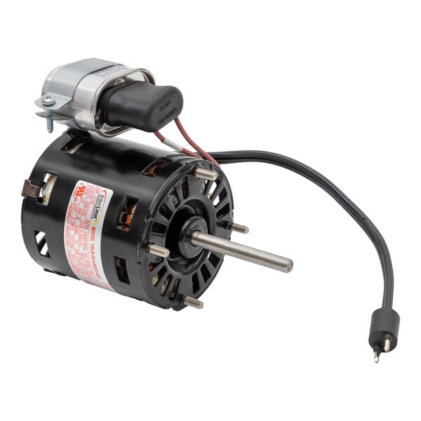 A small black Heatcraft fan motor with a wire attached.