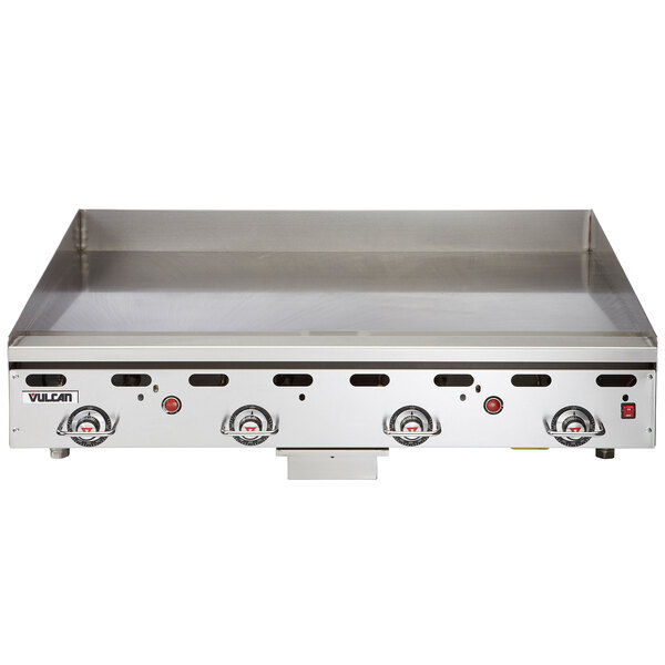 A Vulcan natural gas commercial griddle with chrome top.