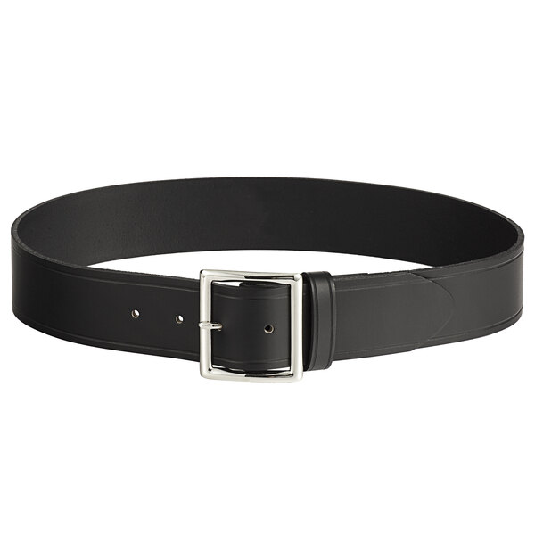 A Henry Segal black leather garrison belt with a silver buckle.