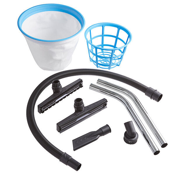 A Lavex wet/dry vacuum with white and blue plastic parts.