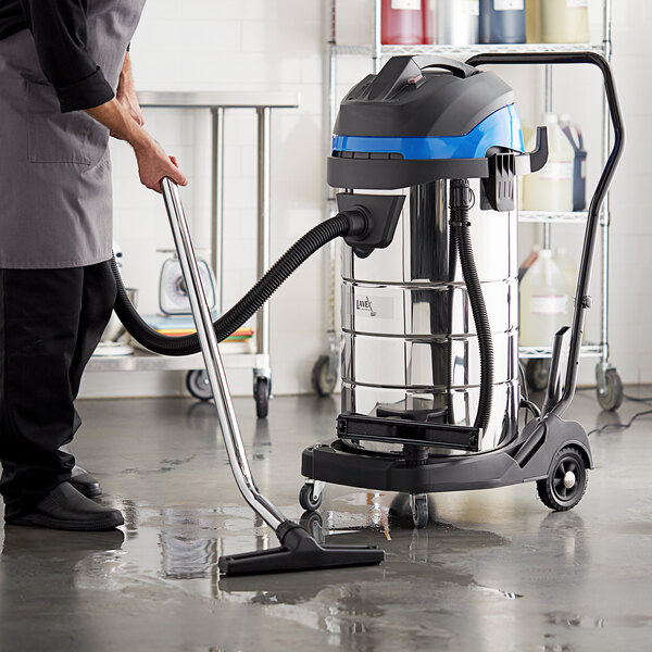 Lavex Janitorial 26 Gallon Stainless Steel Industrial Wet / Dry Vacuum with Squeegee Tool and