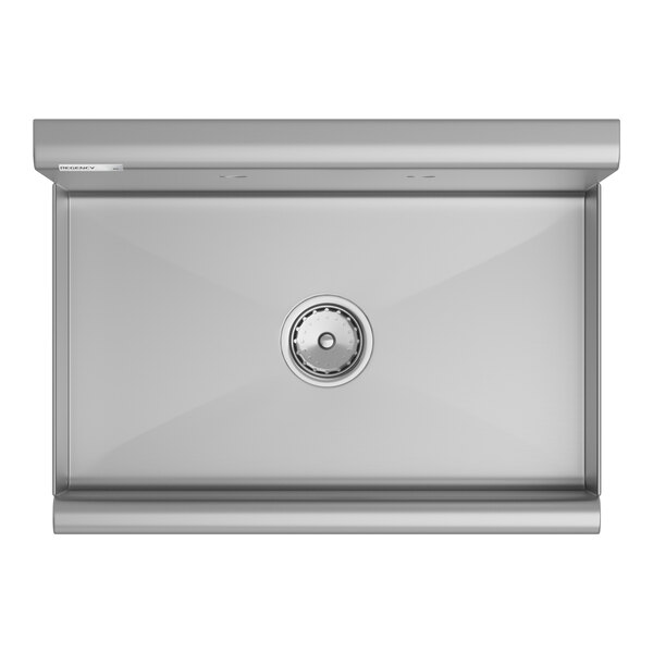 A top view of a Regency stainless steel utility sink with a drain.