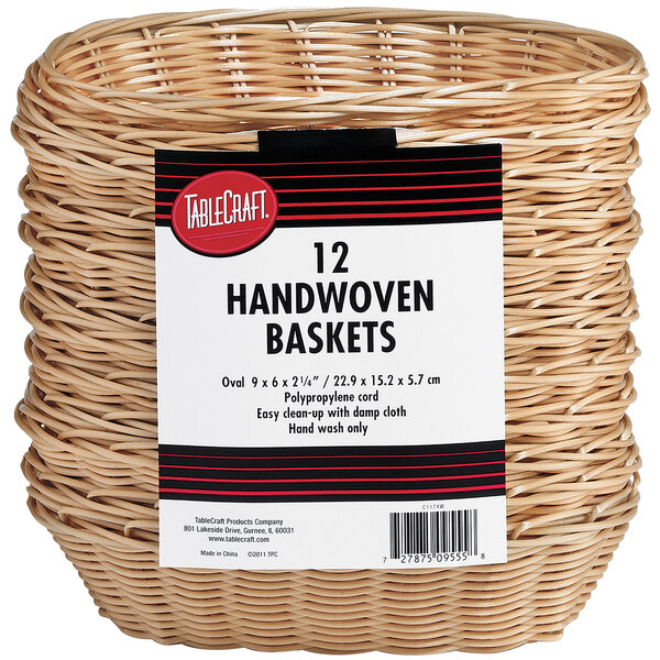Tablecraft Oval Natural Poly Baskets (9" x 6") 12/Pack