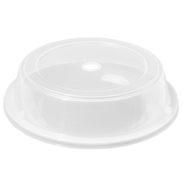 A clear plastic plate cover on a plate.