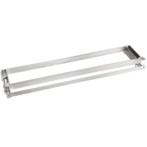 A stainless steel Universal 36" Griddle Condiment Rail with two metal bars.