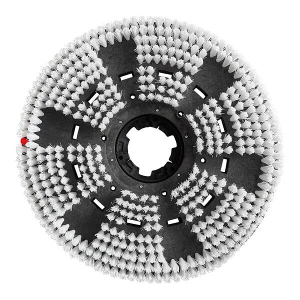 A round black and gray nylon carpet scrubbing brush designed for 20-inch rotary floor machines.