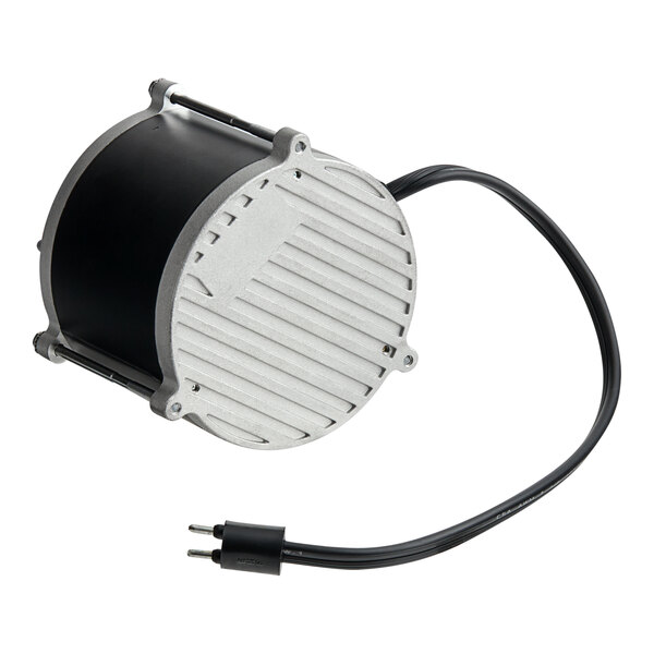 A round black and silver Heatcraft electric motor with a black cord.