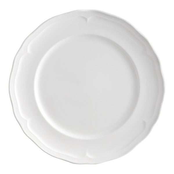 Acopa Condesa 12" Pearl White Scalloped Wide Rim Porcelain Plate - 12/Case