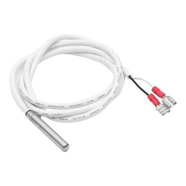 A white cable with red and white connectors.