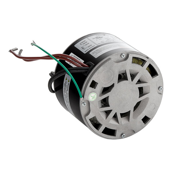 A Heatcraft 25302201S fan motor with wires and a wire harness.