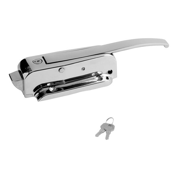 A close-up of a Kason SafeGuard latch cylinder lock in polished chrome.
