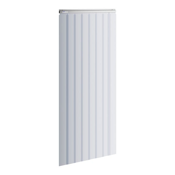 A Kason Easimount strip curtain hanging on a wall.