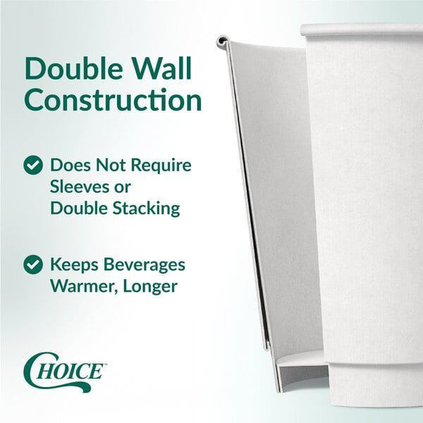 A white double wall paper hot cup designed to keep beverages warmer for longer without needing sleeves.