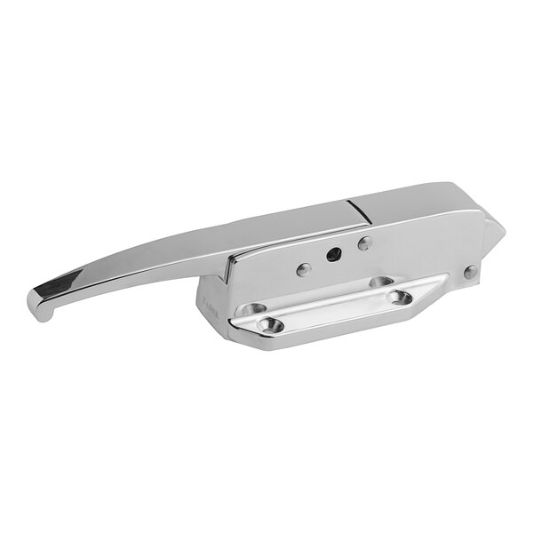 A Kason polished chrome metal door handle with a latch.