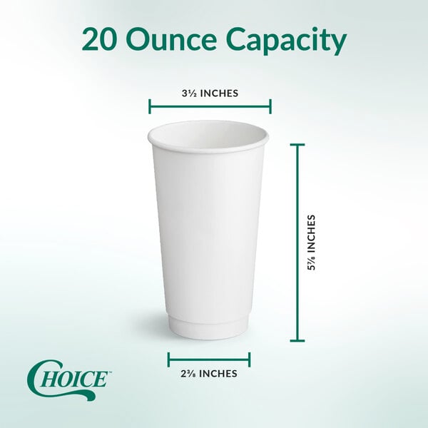 A white 20-ounce double wall paper hot cup with a smooth surface.