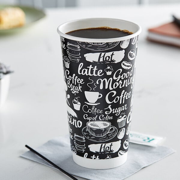 Choice 20 oz. Coffee Break Print Smooth Double Wall Paper Hot Cup and Lid -  100/Pack