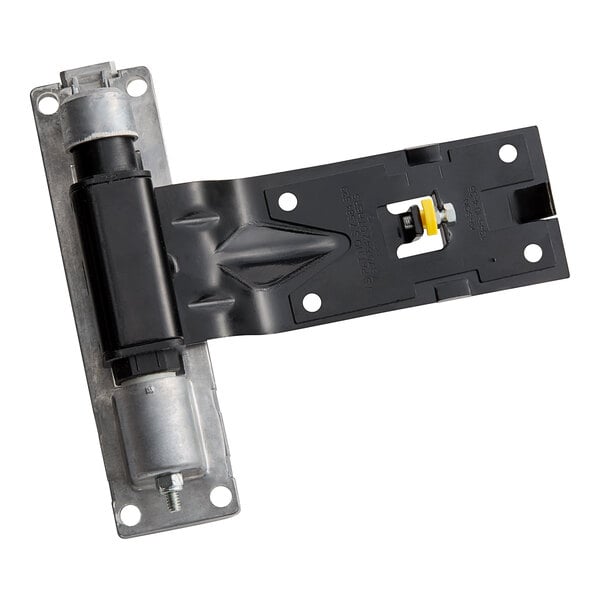 A black and silver metal Kason Performer Positive adjustable hinge.