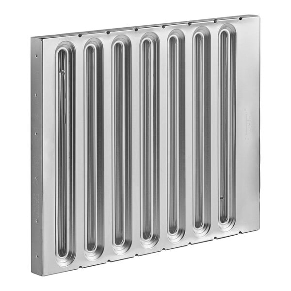 A silver rectangular Kason aluminum grease filter with several vertical tubes.