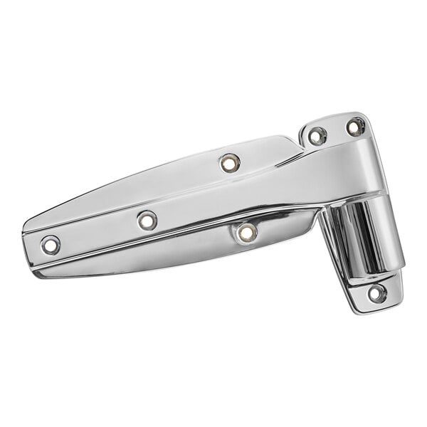 A silver Kason door hinge with two holes.