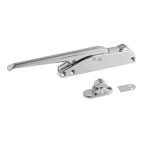 A close-up of a chrome Kason door latch.