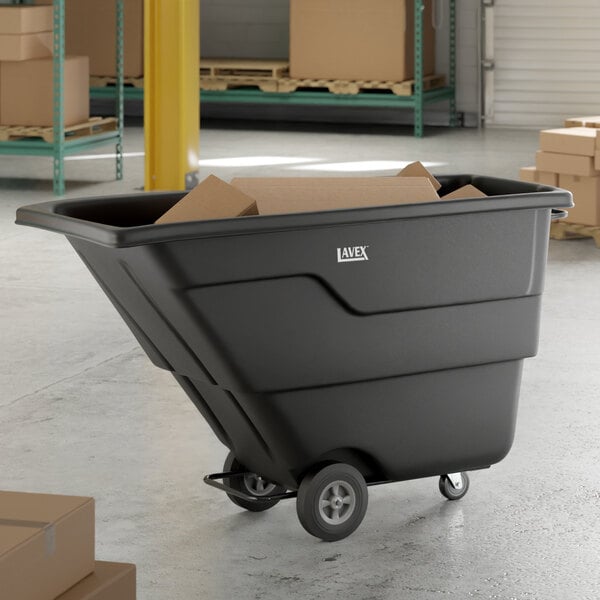 Lavex 1 Cubic Yard Black Tilt Truck / Trash Cart (600 lb. Capacity)
