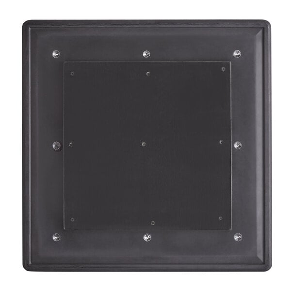 A black square Lancaster Table & Seating table top with screws.