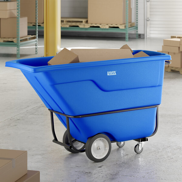 Lavex 1 Cubic Yard Blue Standard-Duty Tilt Truck / Trash Cart (1250 lb. Capacity)