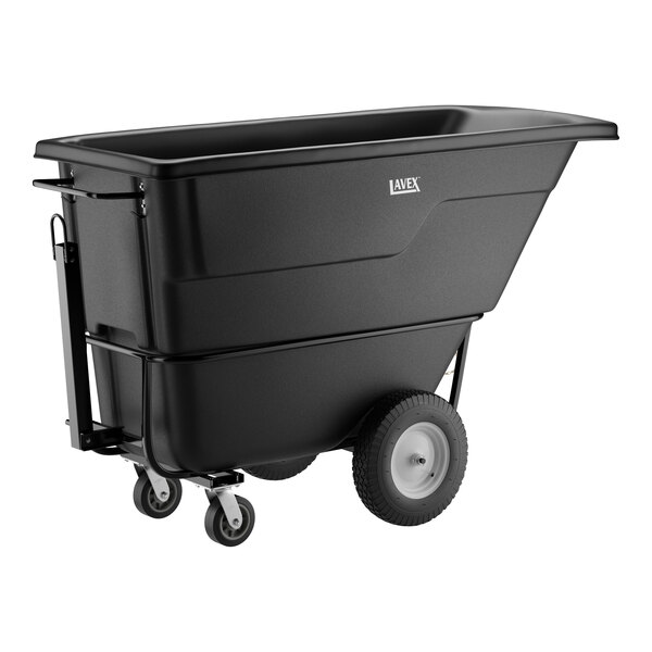 Lavex 1 Cubic Yard Black Towable Heavy-Duty Tilt Truck / Trash Cart (2,100 lb. Capacity)