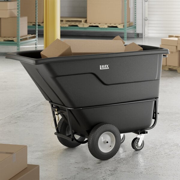 Lavex 1 Cubic Yard Black Towable Heavy-Duty Tilt Truck / Trash Cart (2,100 lb. Capacity)