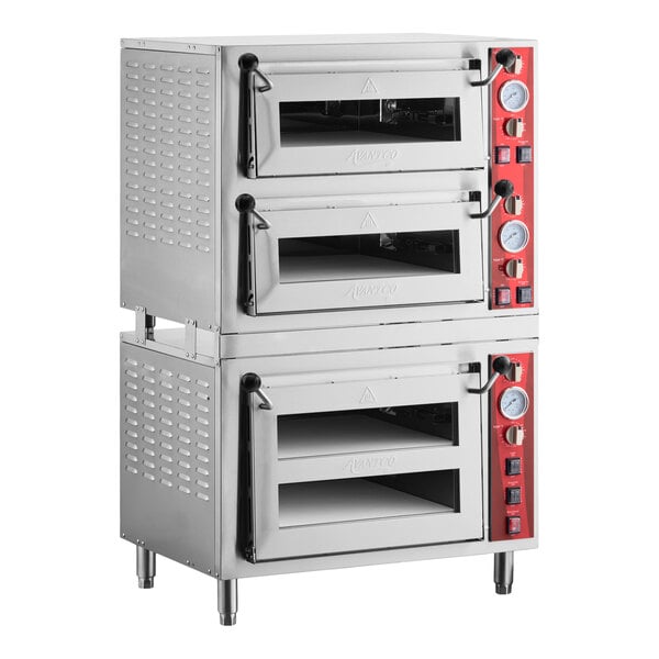 Avantco DPO-1DS1DD Quadruple Deck Pizza/Bakery Oven with Three Independent Chambers; (2) 3200W, 240V