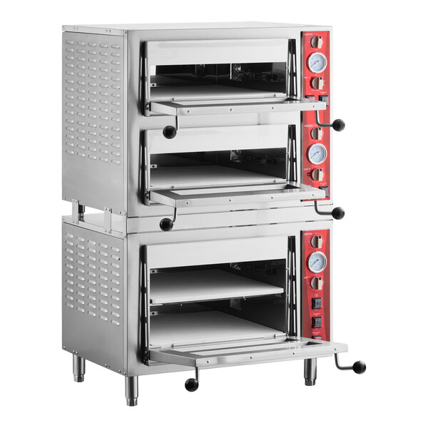 Avantco DPO-1DS1DD Quadruple Deck Pizza/Bakery Oven with Three Independent Chambers; (2) 3200W, 240V
