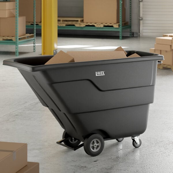 Lavex 1 Cubic Yard Black Light-Duty Tilt Truck / Trash Cart (850 lb. Capacity)
