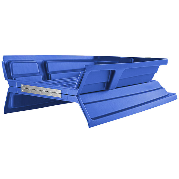 A blue plastic Lavex Tilt Truck lid with metal handles.