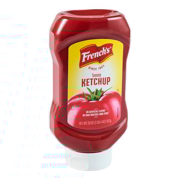 A 20 oz. squeeze bottle of French's tomato ketchup.
