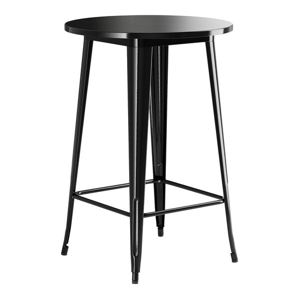 A Lancaster Table & Seating black metal bar height table with a round top.