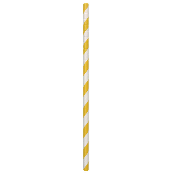 A yellow and white striped paper straw.