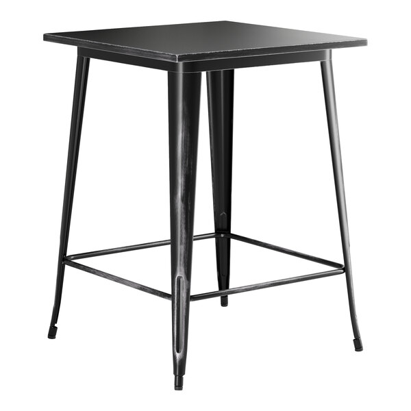 A Lancaster Table & Seating black metal bar height table with a square top.
