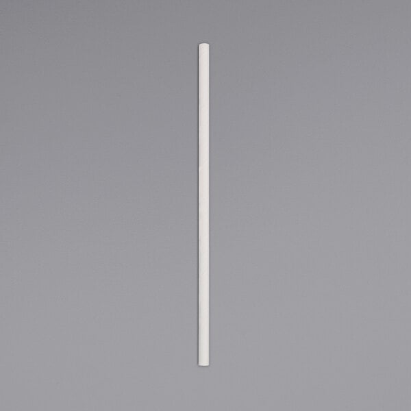 A white wrapped paper straw with a black stripe.