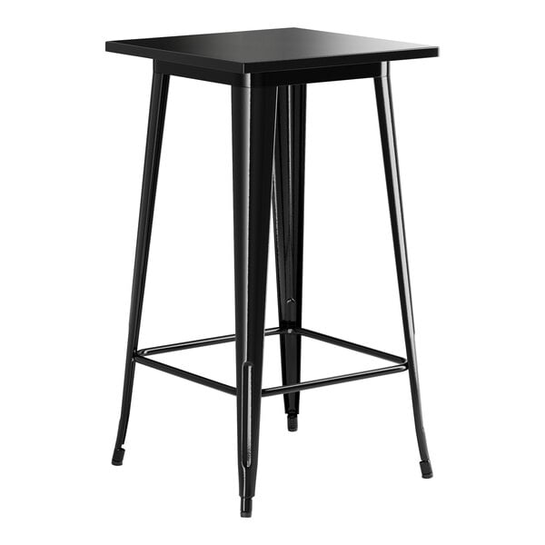 A Lancaster Table & Seating Onyx Black Bar Height Table with black metal legs.