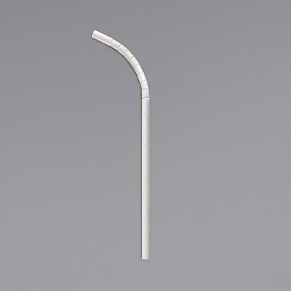 A white Aardvark Eco-Flex paper straw with curved ends.