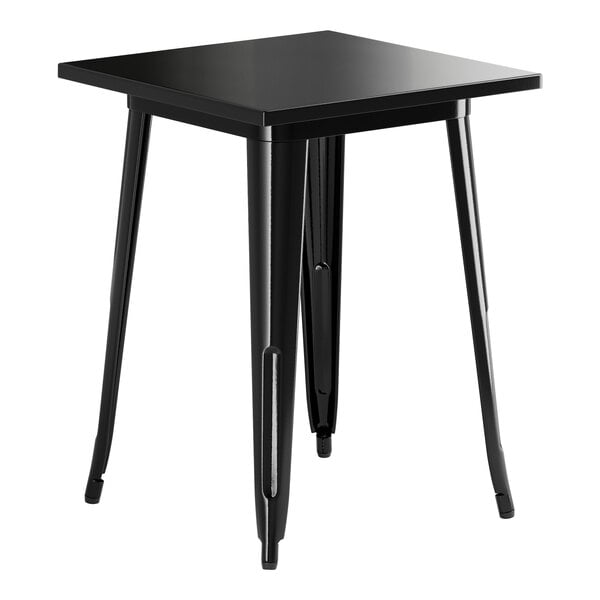 A black square Lancaster Table & Seating Alloy Series outdoor table with legs.