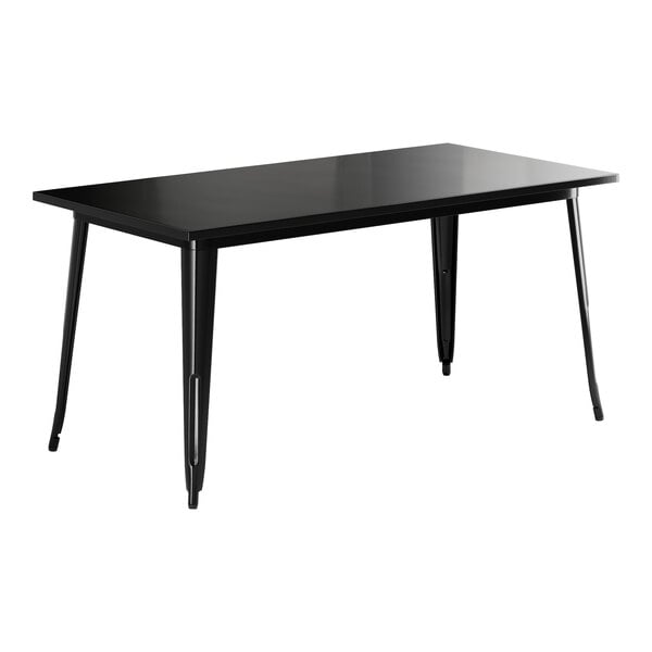 A Lancaster Table & Seating Onyx Black rectangular table with metal legs.