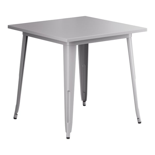 A gray square table with legs.