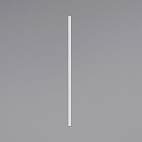 A white paper straw with a black tip on a gray background.