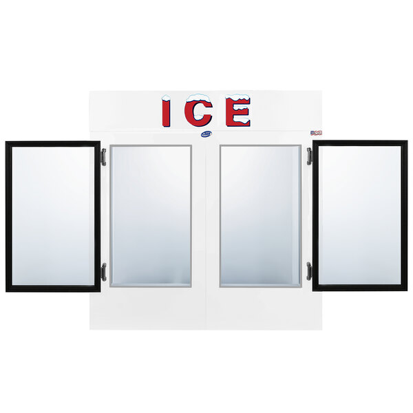 A white door with two windows.