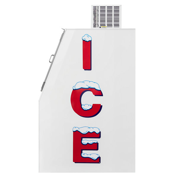 A white box with red letters and a white vent that says "Ice" in red letters.