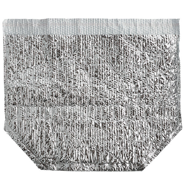 A silver foil insulated box liner with a white and gray pattern.